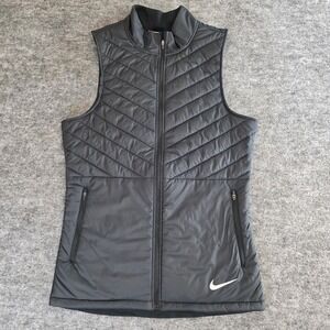 Nike Vest Mens Small Black Aerolayer Thermal Running Quilted Sleeveless Full Zip